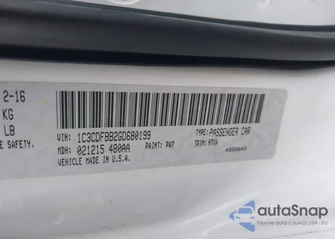 2016 Dodge Dart Sxt из США, поврежденный, VIN 1C3CDFBB2GD680199